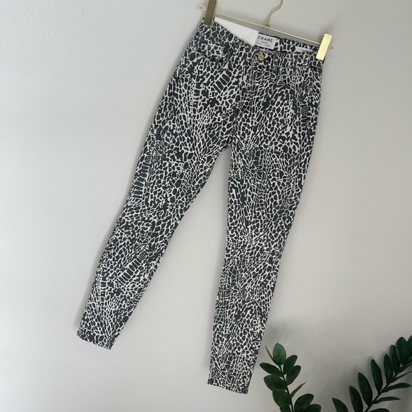 FRAME Denim Le High Animal Print Skinny Jeans In Noir Multi Sz 24 - Picture 4 of 10